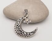 Product image thumbnail 1 for Moon and Star Pendant | .925 Sterling Silver (Pendant Only - No Chain Included)