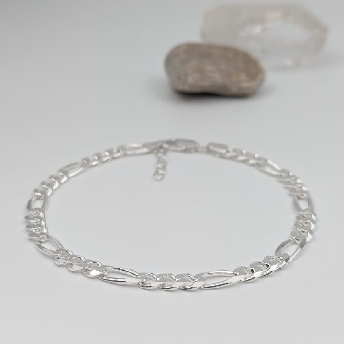 Secondary listing image for 5.8mm Figaro Anklet | .925 Sterling Silver (9.5"+ 1" extension (adjustable) length)