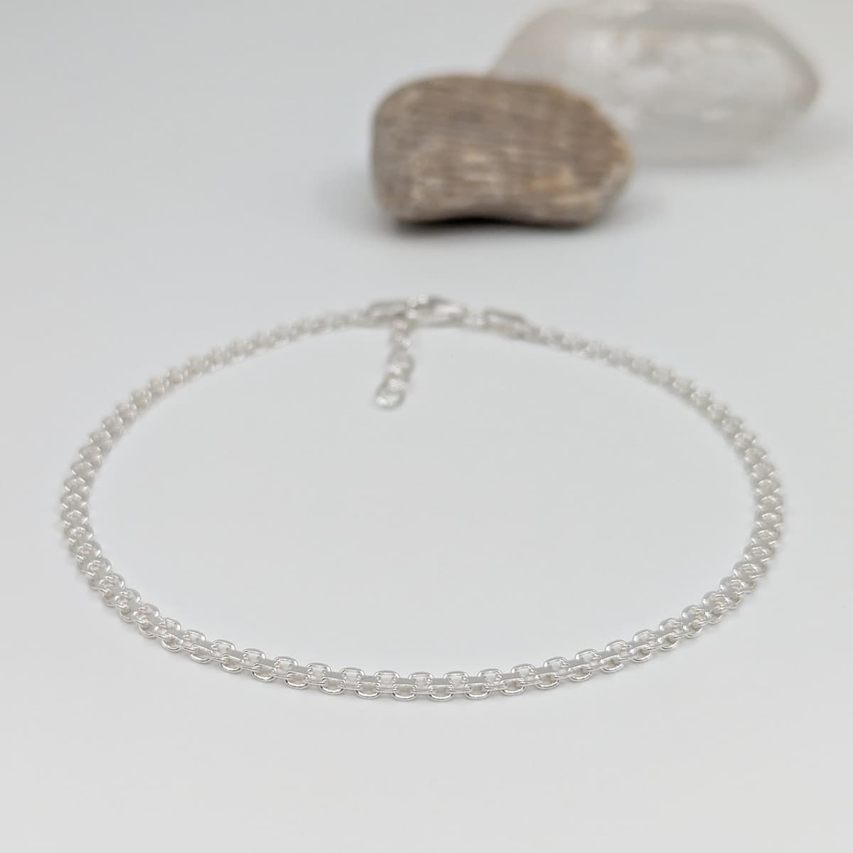 Secondary listing image for 3mm Bismark Anklet | .925 Sterling Silver (9.5"+ 1" extension (adjustable) length)