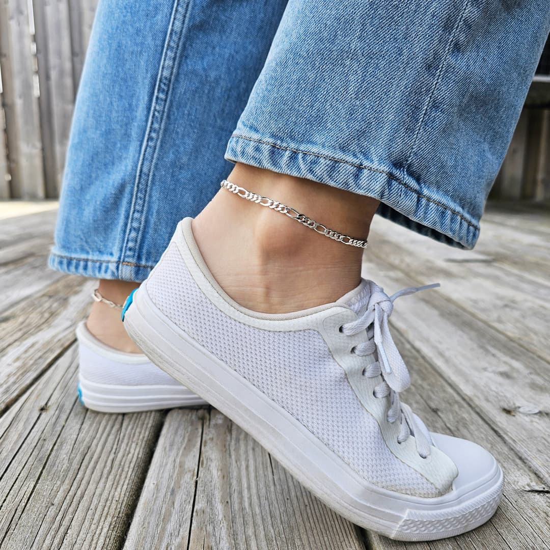 Product gallery image 1 for 4.8mm Figaro Anklet | .925 Sterling Silver (9.25"+ 1" extension (adjustable) length)