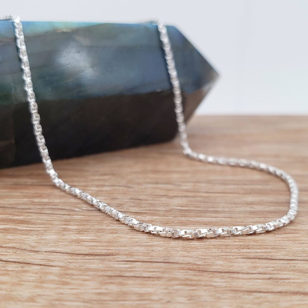 Product gallery image 1 for Twisted Box Chain Necklace | .925 Sterling Silver (16", 18", 20", 22", 24" lengths) Fine, sparkly chain.