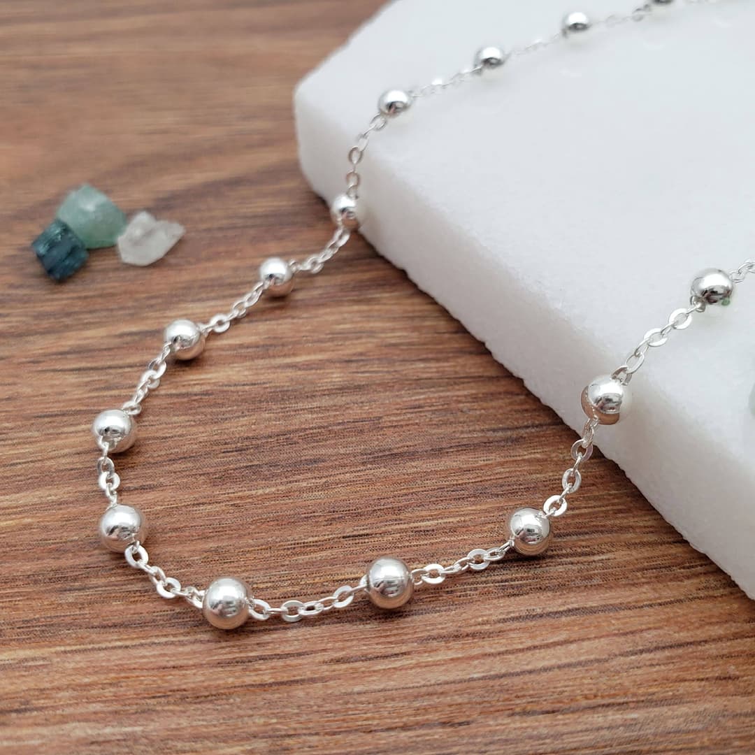 Product gallery image 1 for Fine Ball Anklet | .925 Sterling Silver (9.5" + 1" extension (adjustable) length)