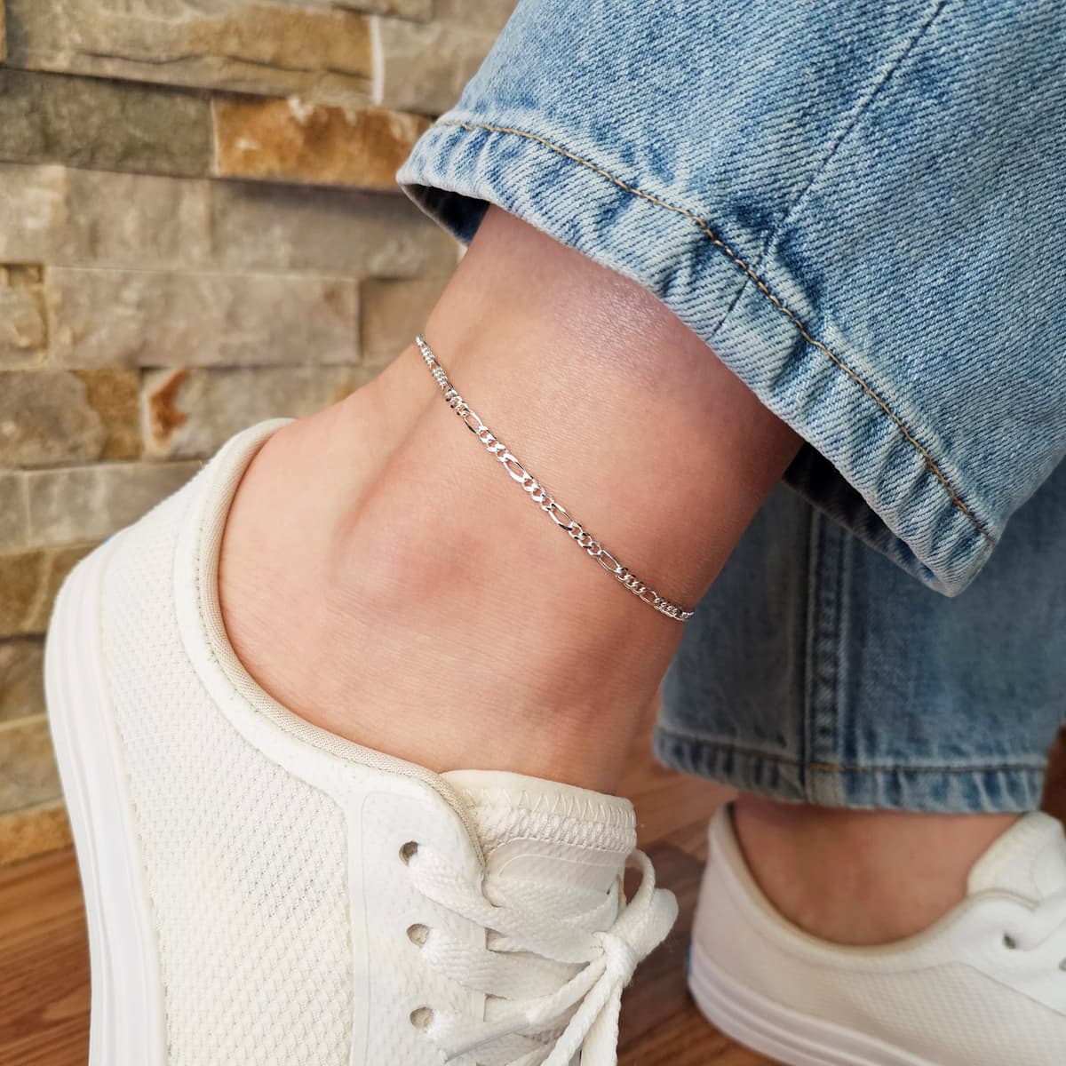 Secondary listing image for 3mm Figaro Anklet | .925 Sterling Silver (9.5"+ 1" extension (adjustable) length)