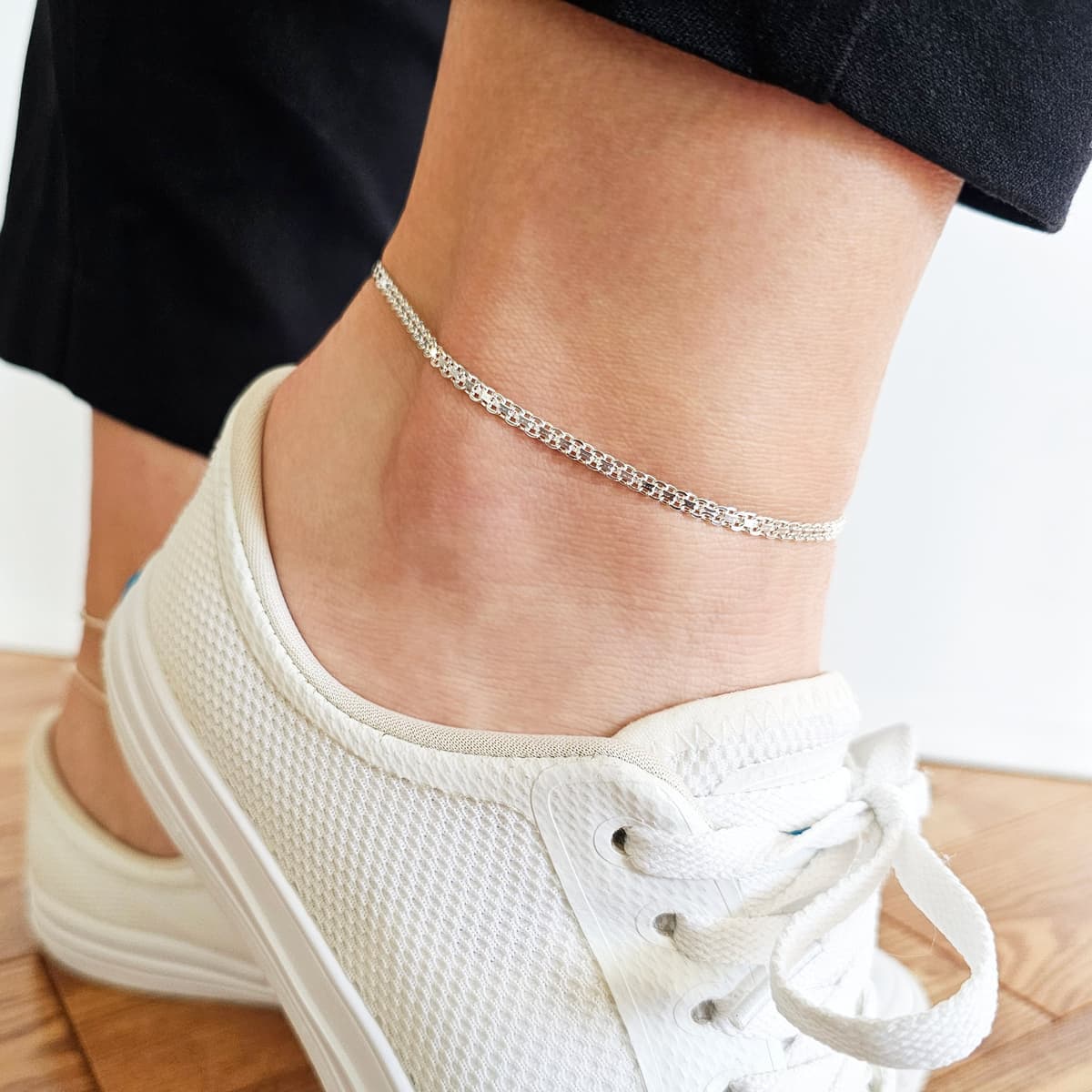 Secondary listing image for 3mm Bismark Anklet | .925 Sterling Silver (9.5"+ 1" extension (adjustable) length)