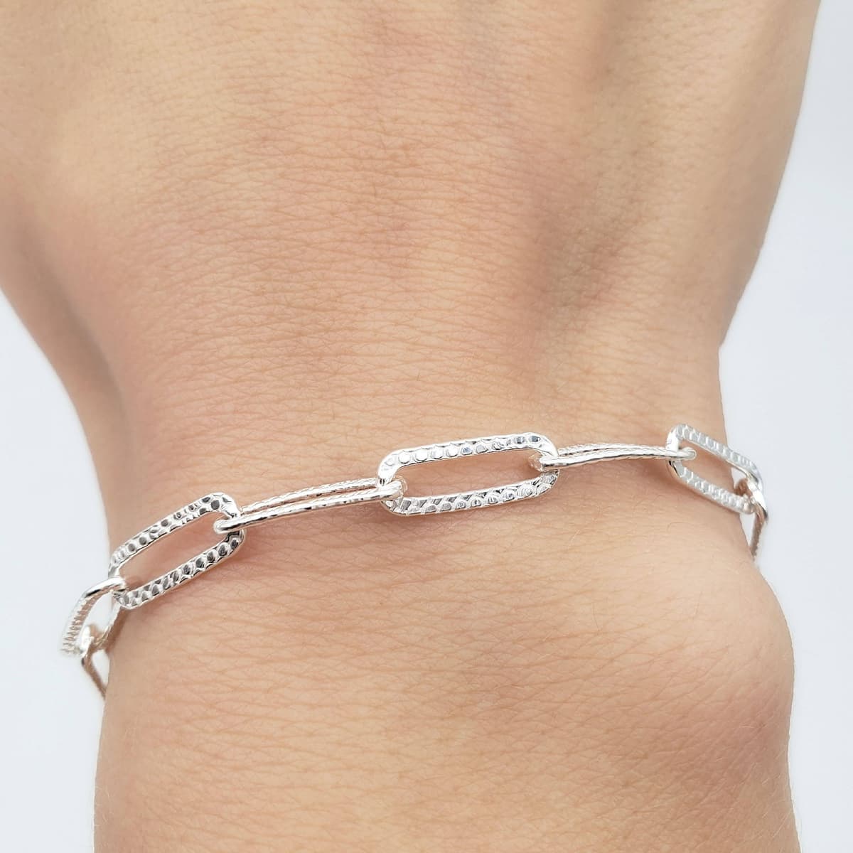 Secondary listing image for Patterned Paperclip Chain Bracelet | .925 Sterling Silver (6.5", 7", 7.5", + 8" lengths)