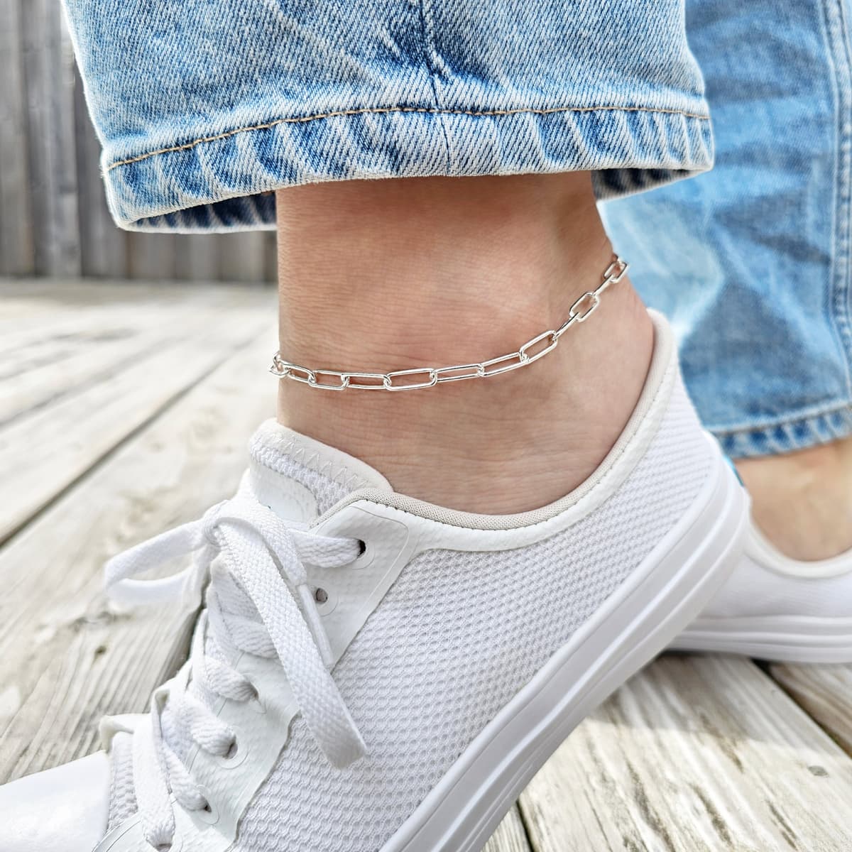 Secondary listing image for Paperclip Anklet | .925 Sterling Silver (10.75" length)