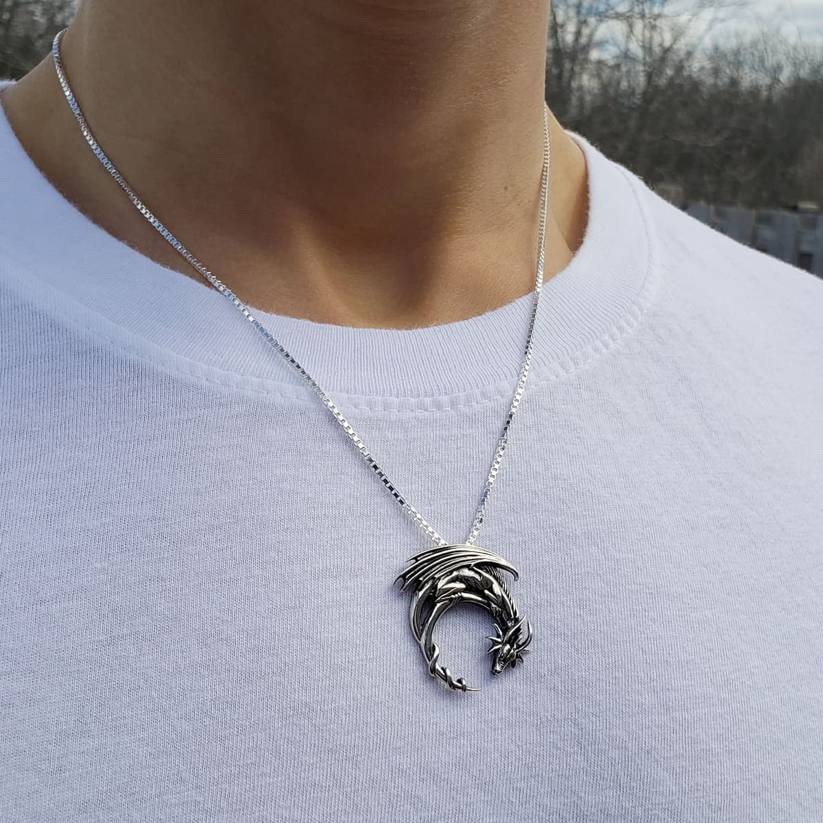 Secondary listing image for Dragon On A Crescent Moon Pendant | .925 Sterling Silver (Pendant Only, No Chain Included)