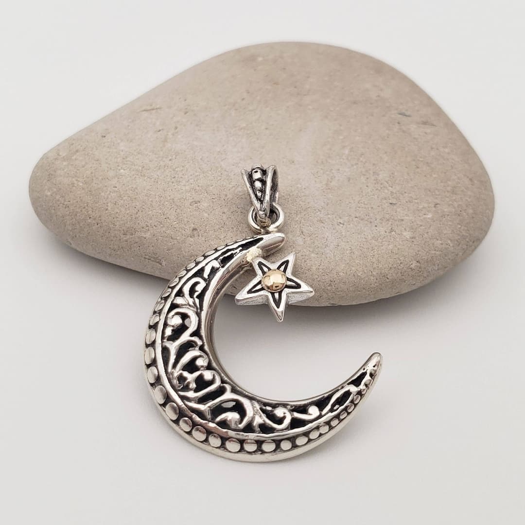 Product gallery image 1 for Moon and Star Pendant | .925 Sterling Silver (Pendant Only - No Chain Included)