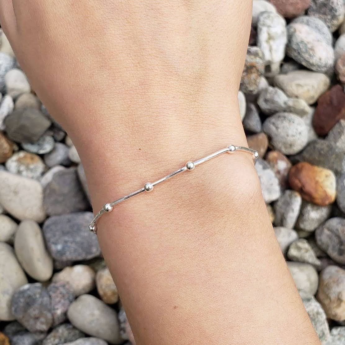 Product gallery image 1 for Sterling Silver Snake Chain Bracelet: Diamond Cut Ball Bracelet