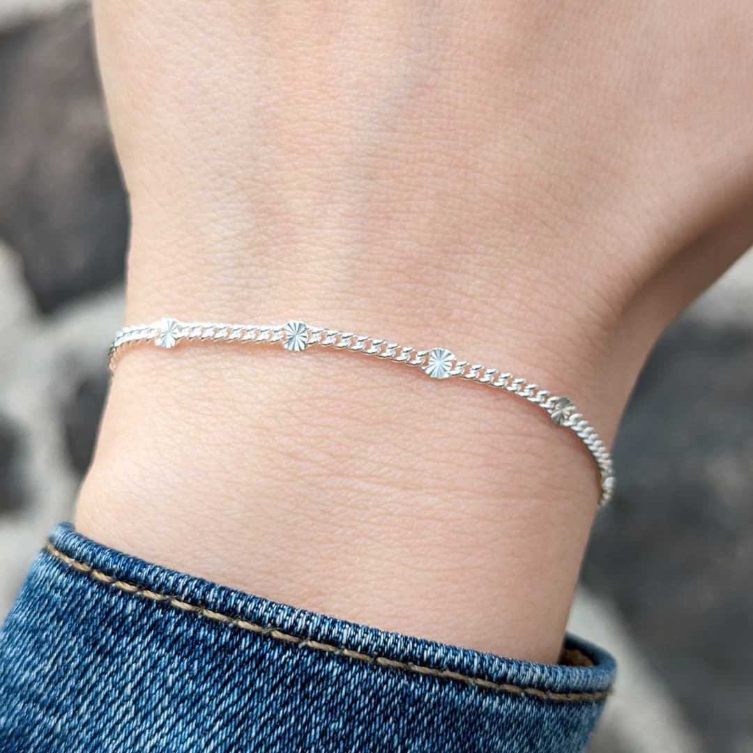 Product gallery image 1 for Starburst Curb Chain Bracelet | .925 Sterling Silver (7.5" length)