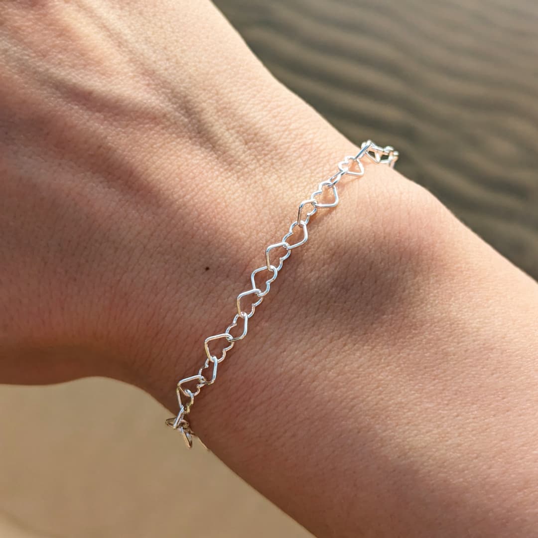 Product gallery image 1 for Hearts Chain Bracelet | .925 Sterling Silver (6.5", 7",+  7.5" lengths)