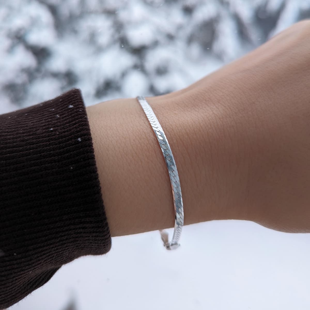 Secondary listing image for 3mm Herringbone Chain Bracelet | .925 Sterling Silver (7", 7.5" + 8" lengths)