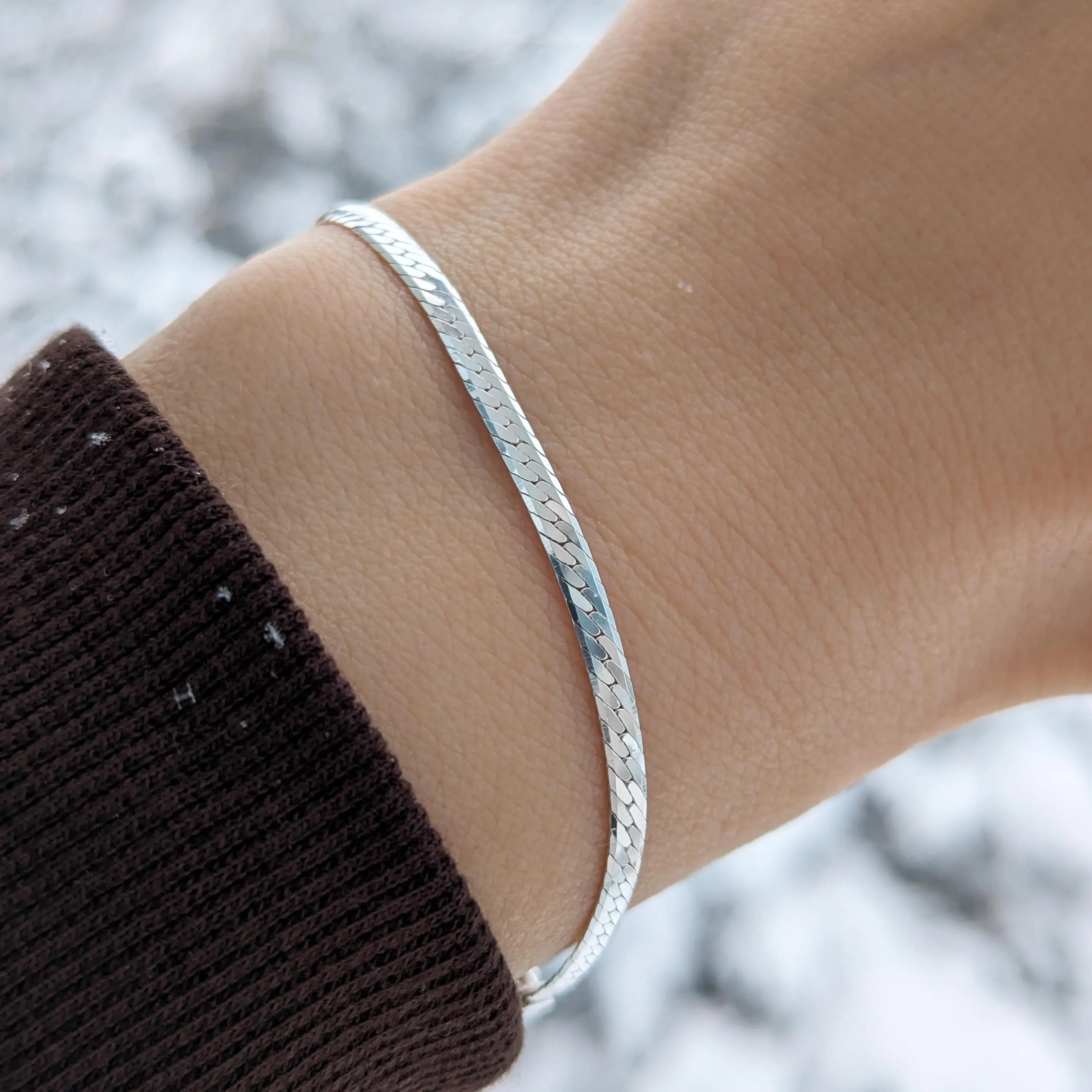 Product gallery image 1 for 3mm Herringbone Chain Bracelet | .925 Sterling Silver (7", 7.5" + 8" lengths)