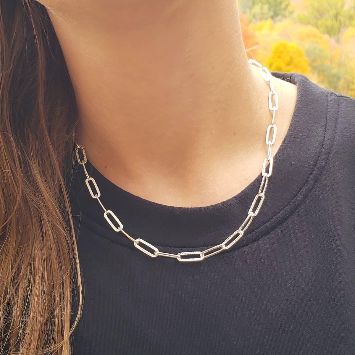 Secondary listing image for Patterned Paperclip Chain Necklace | .925 Sterling Silver (16", 18", 20" lengths)