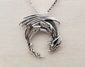 Product image thumbnail 2 for Dragon On A Crescent Moon Pendant | .925 Sterling Silver (Pendant Only, No Chain Included)