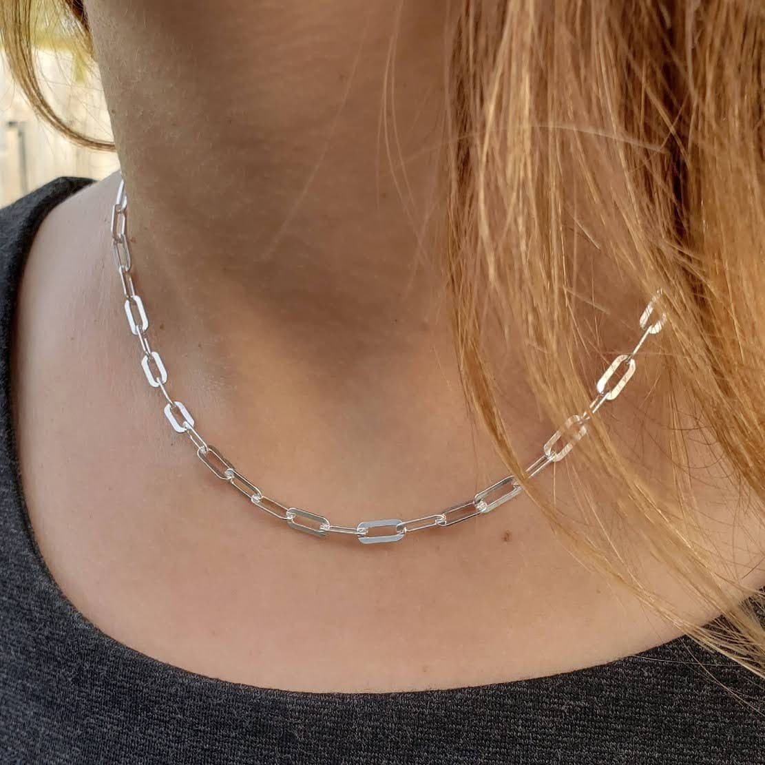 Secondary listing image for Paperclip Chain Necklace (Flat) | .925 Sterling Silver (16", 18", 20", + 22" lengths)