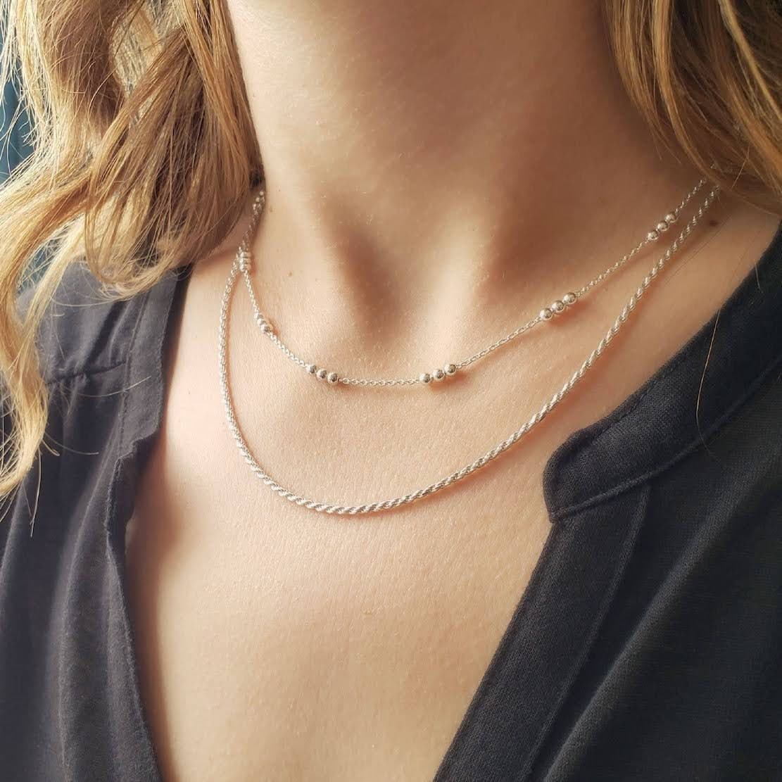 Secondary listing image for Three Ball Chain Necklace | .925 Sterling Silver (16", 18", 24" + 30" lengths)