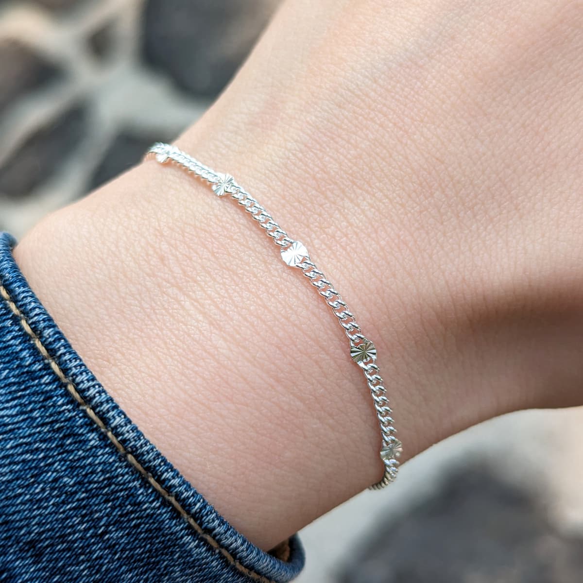 Secondary listing image for Starburst Curb Chain Bracelet | .925 Sterling Silver (7.5" length)