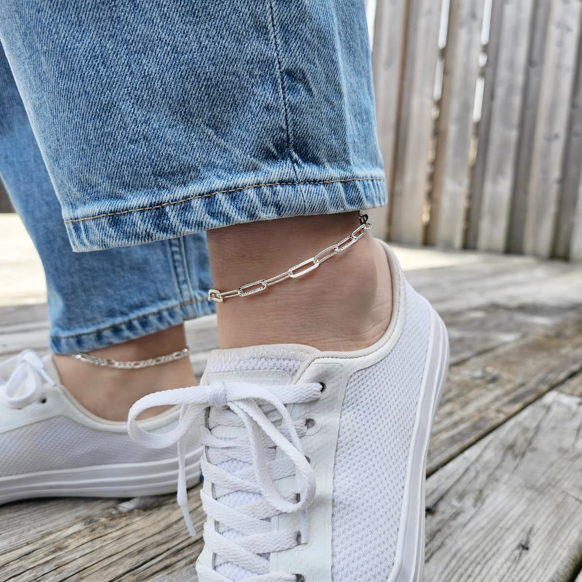 Secondary listing image for Patterned Paperclip Chain Anklet | .925 Sterling Silver  (10.5" length)