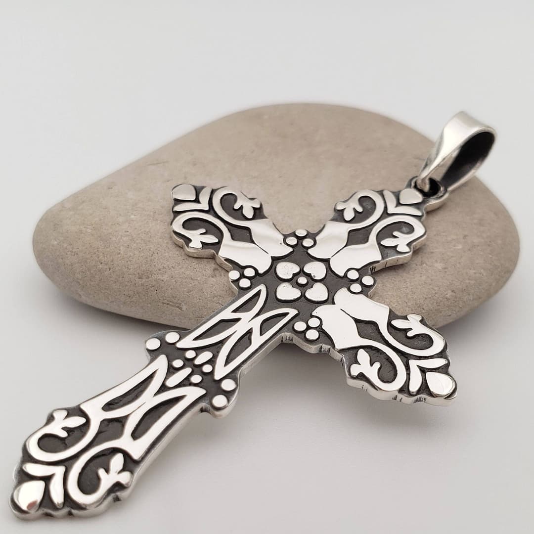 Product gallery image 1 for Cross Pendant | Oxidised and Polished .950 Sterling Silver (Pendant Only - No Chain Included)