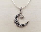 Product image thumbnail 4 for Moon and Star Pendant | .925 Sterling Silver (Pendant Only - No Chain Included)