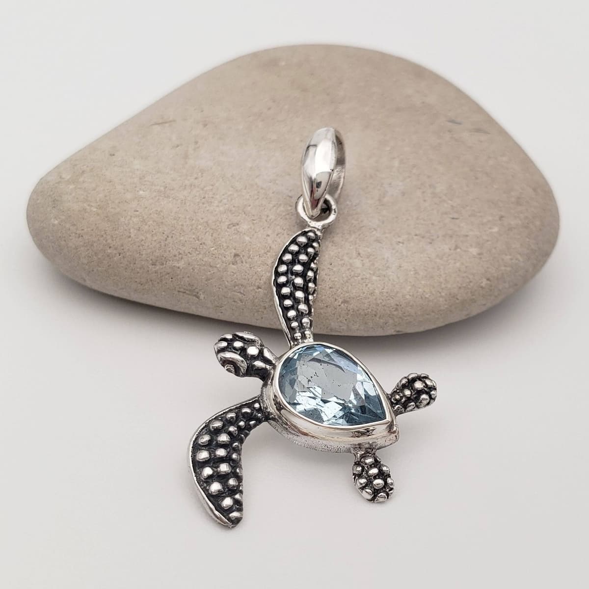 Secondary listing image for Turtle Pendant | Blue Topaz + .925 Sterling Silver (Pendant Only - No Chain Included)