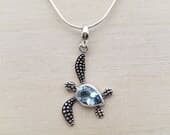 Product image thumbnail 4 for Turtle Pendant | Blue Topaz + .925 Sterling Silver (Pendant Only - No Chain Included)