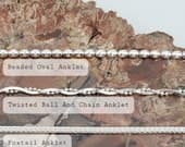 Product image thumbnail 9 for Beaded Oval Anklet | .925 Sterling Silver 9.25"+ 1" extension (adjustable) length