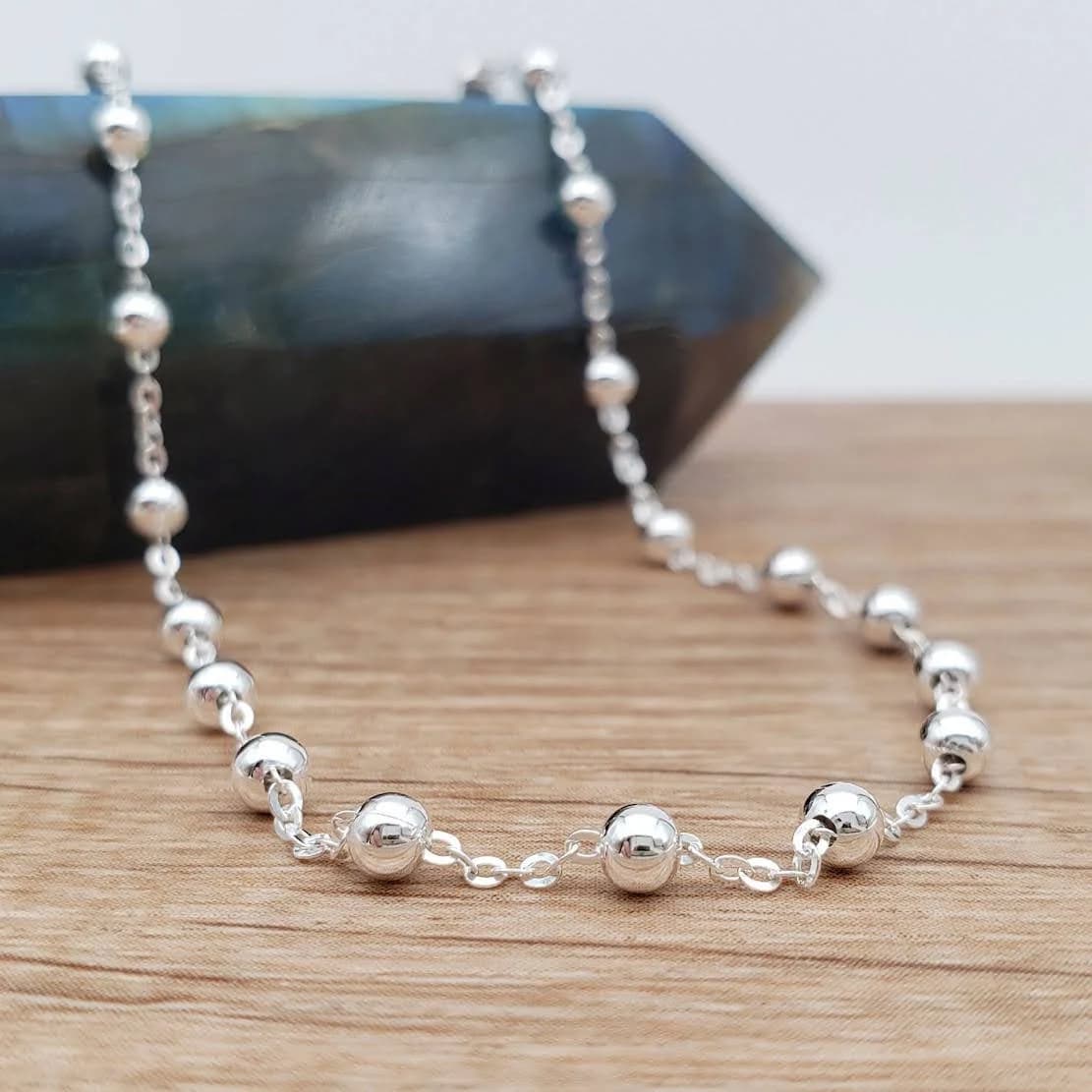 Product gallery image 1 for Sterling Silver Ball Chain Necklace: Dainty Satellite Rosary Chain